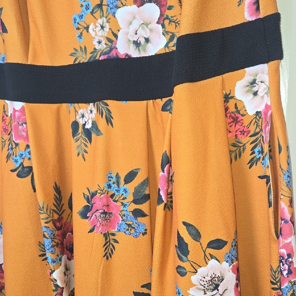 SMAK PARLOUR 2X MUSTARD FLORAL RETRO Romantic Unique LIGHTWEIGHT STRETCHY Dress - Picture 14 of 15
